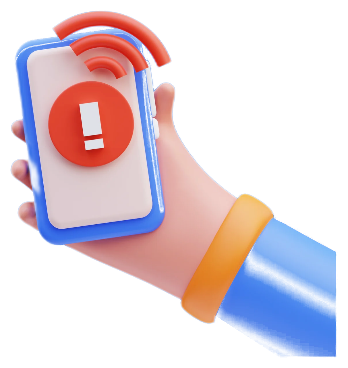 Hand holding a smartphone displaying a repair alert